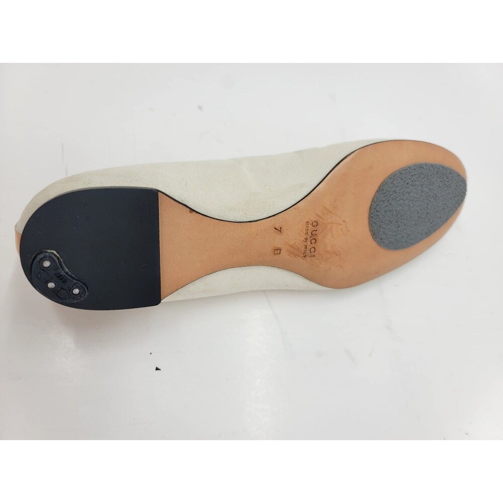 Gucci Women's Size 7 Beige Suede Ballet Flats Slip-On Round Toe Logo - Picture 8 of 9